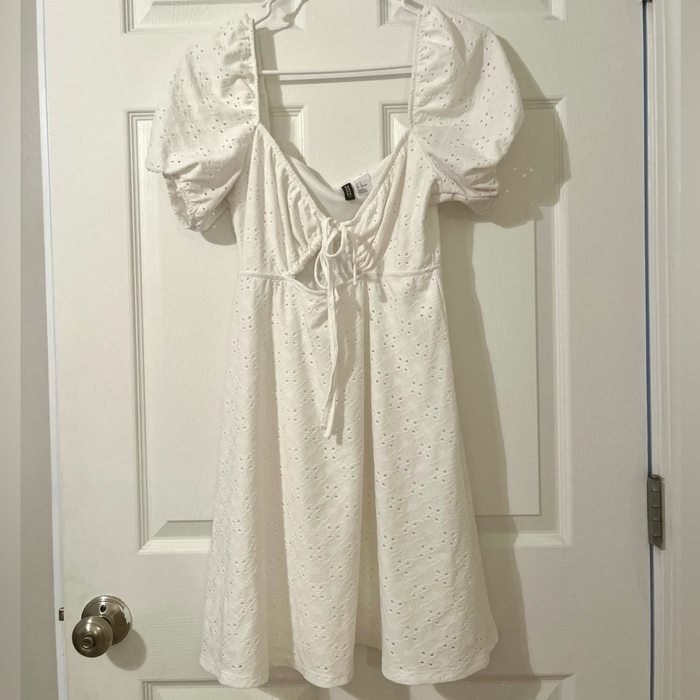 White Eyelet Puff Sleeve Dress